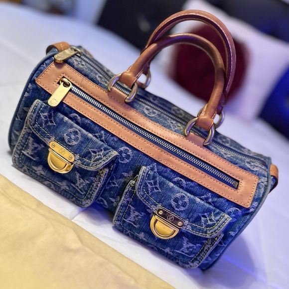 AUTHENTIC LOUIS VUITTON NEO SPEEDY DENIM HANDBAG - Picture 1 of 16